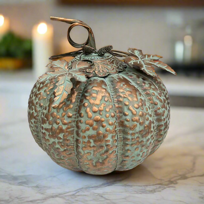 Gold and Blue Rustic Metal Pumpkin