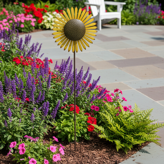 Large Metal Sunflower Windmill Stake
