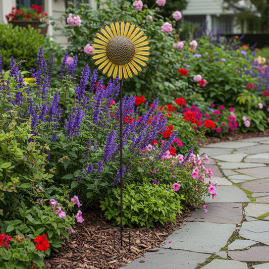 Medium Metal Sunflower Windmill Stake