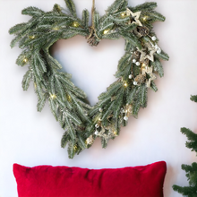 Load image into Gallery viewer, Christmas Heart Wreath with Warm White Lights
