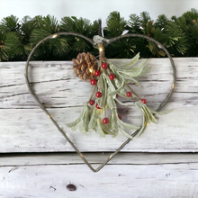 Load image into Gallery viewer, Christmas 25cm Heart with Mistletoe and Red Berries LED Lit
