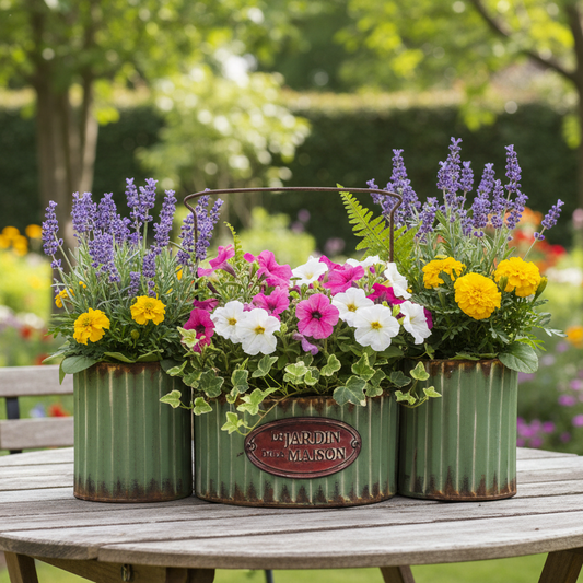 Green Rustic French Style 3 Pot Planter