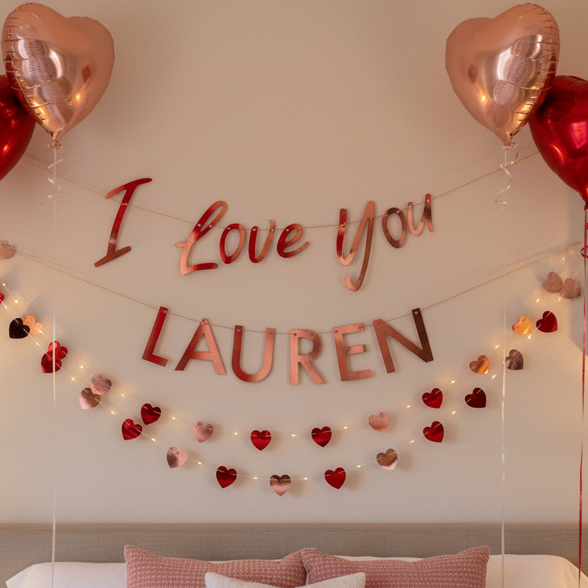Customisable 'I Love You' Rose Gold Bunting Banner