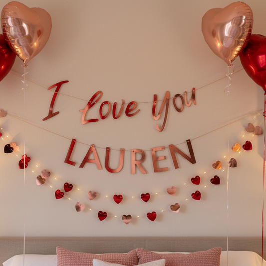 Customisable 'I Love You' Rose Gold Bunting Banner