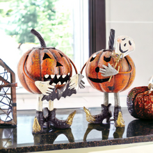 Load image into Gallery viewer, Halloween Standing Metal Pumpkin Tea Light Holders
