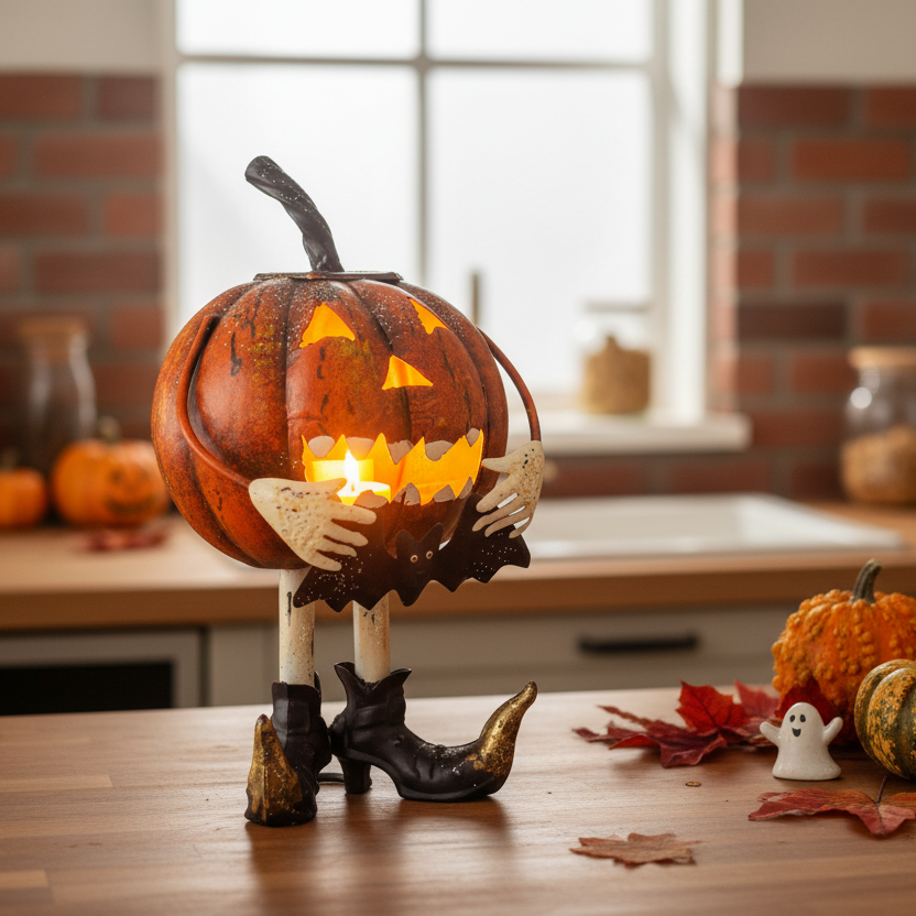 Halloween Standing Metal Pumpkin Tea Light Holders