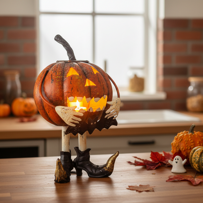 Halloween Standing Metal Pumpkin Tea Light Holders