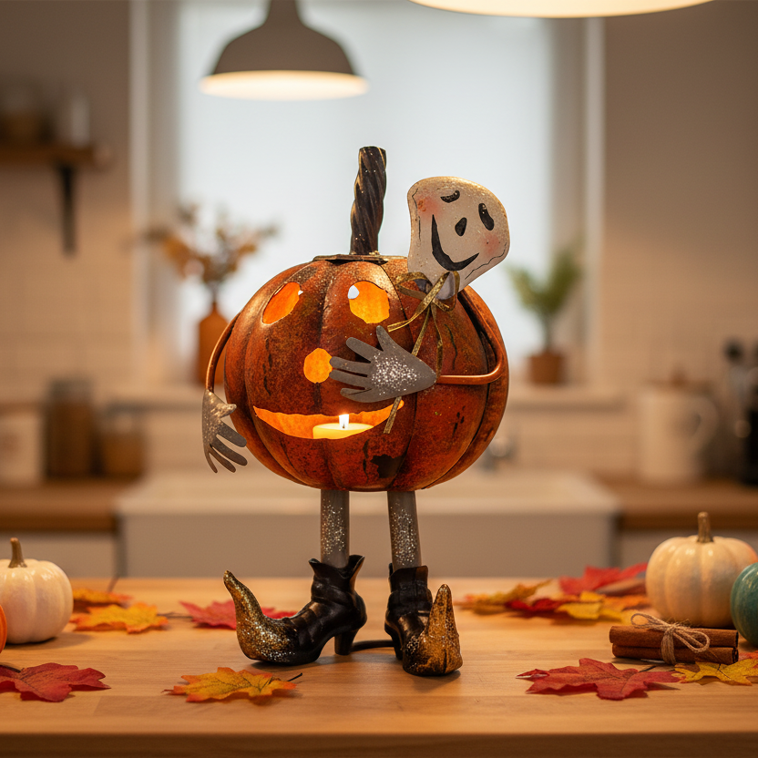 Halloween Standing Metal Pumpkin Tea Light Holders