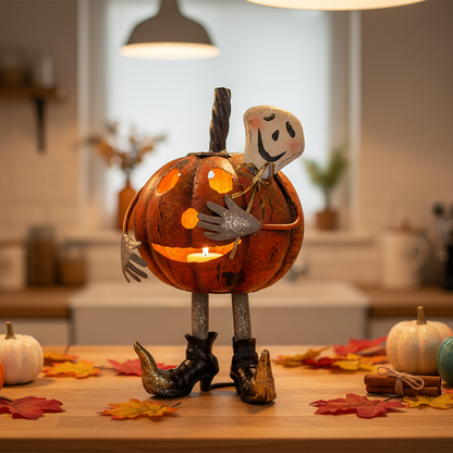 Halloween Standing Metal Pumpkin Tea Light Holders