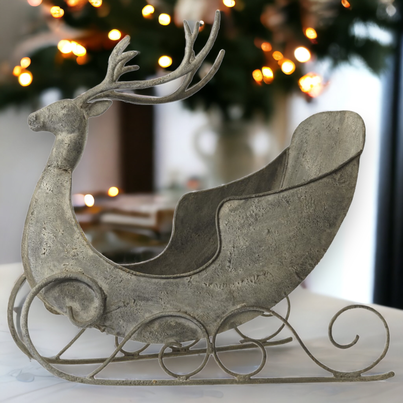 Christmas Rustic Metal Reindeer Sleigh