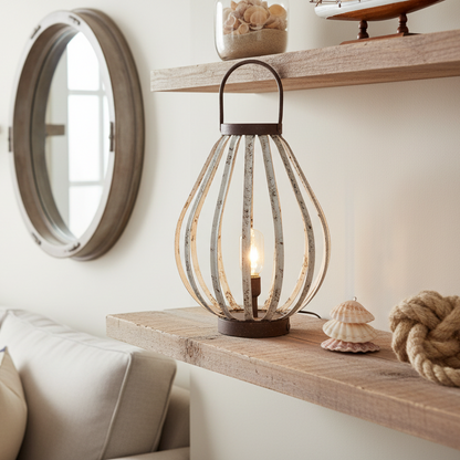 White Rustic Metal Cut Out Lantern with LED Bulb
