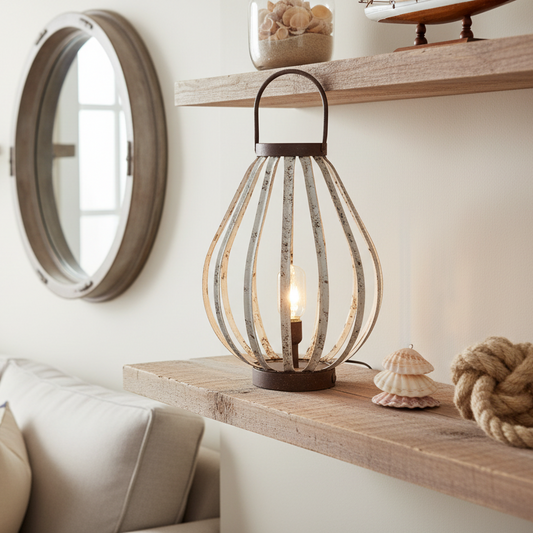 White Rustic Metal Cut Out Lantern with LED Bulb
