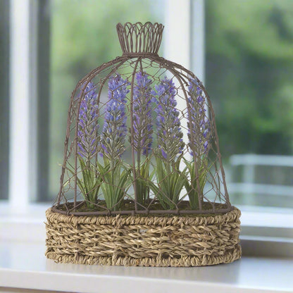 Artificial Lavender in Basket with Wire Birdcage