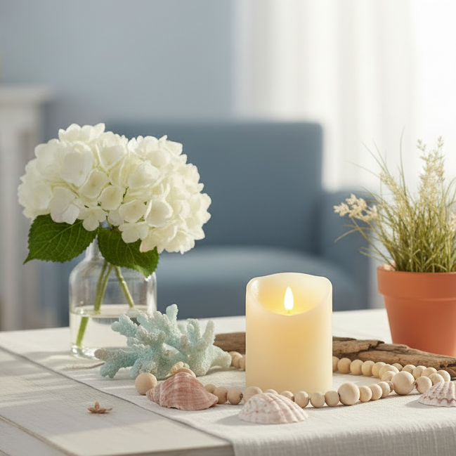 Cream FlickaBright Textured Candle with Timer 13 x 9cm