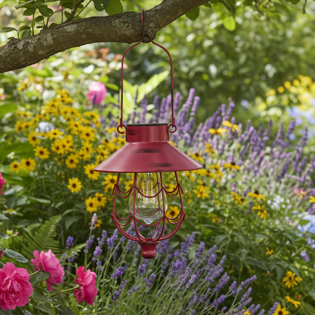 Coral Pink Solar Metal Hanging Lantern
