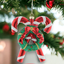 Load image into Gallery viewer, Candy Canes with Wreath Hanging Christmas Decoration 12cm
