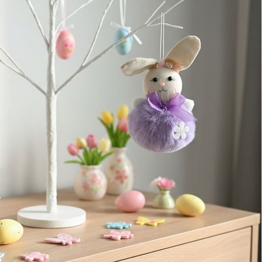 Hanging Purple Pom Pom Easter Bunny Decoration