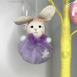 Hanging Purple Pom Pom Easter Bunny Decoration