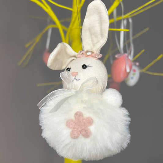 Hanging White Pom Pom Easter Bunny