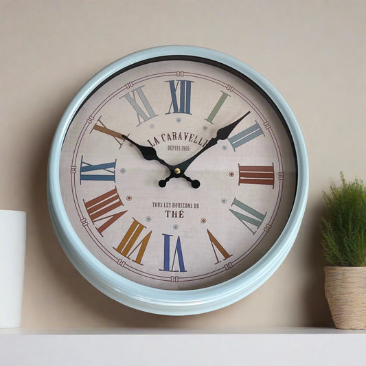 Light Blue Clock with Roman Numerals