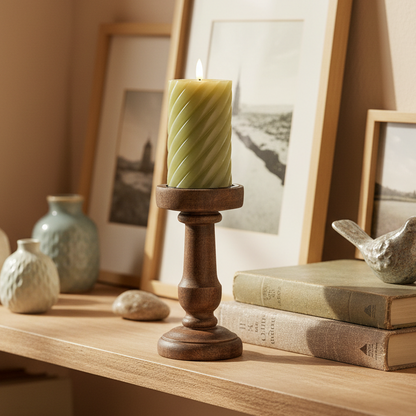 Green LED Wick Twisted Wax Candle with Melted Top 14.8cm x 7.5cm
