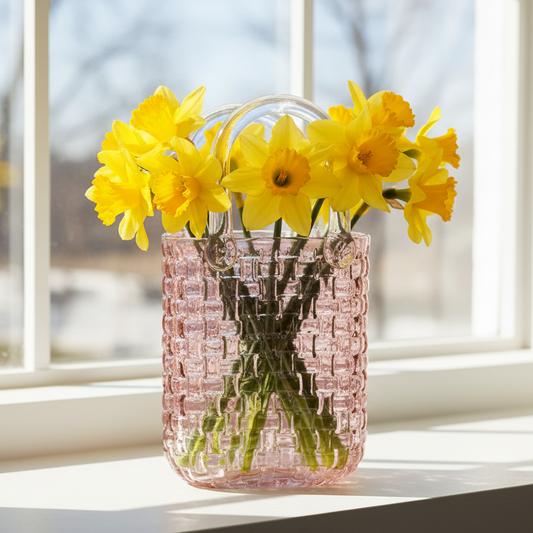 Pink Glass Hand Bag Vase