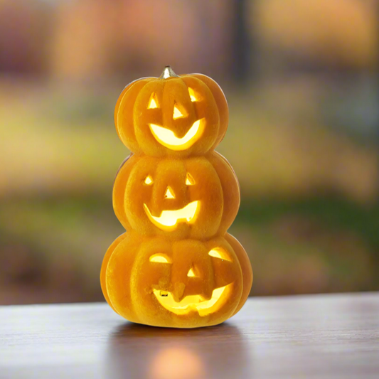 Light up Ceramic Trio of Halloween Pumpkins Stack