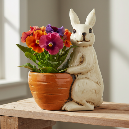Pottery Bunny with Carrot Plant Pot