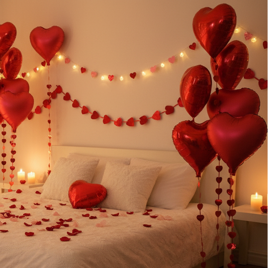 Red Heart Valentines Balloons with Heart Streamers