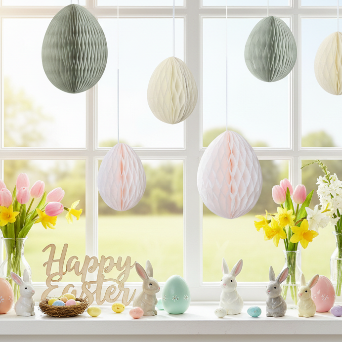 Pastel Honeycomb Hanging Easter Egg Decorations