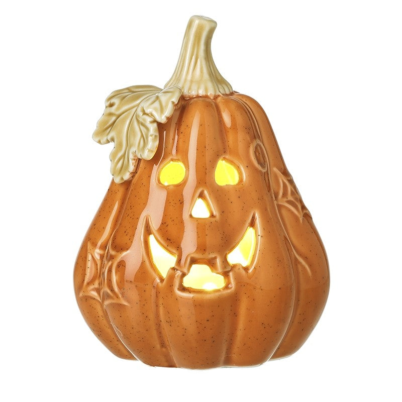 Orange Ceramic Cut Out LED Lit Ghost Pumpkin