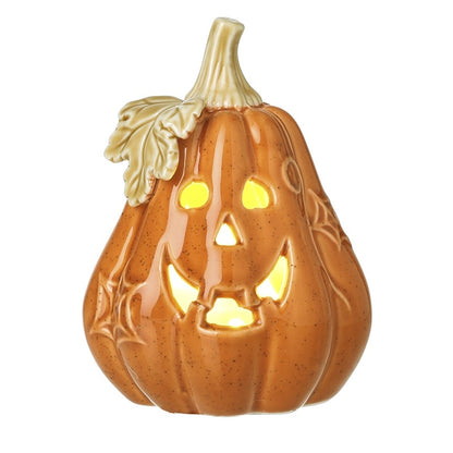 Orange Ceramic Cut Out LED Lit Ghost Pumpkin