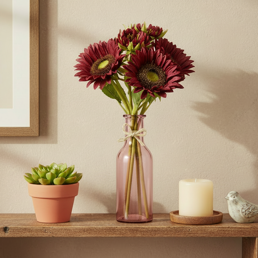 Deep Red Artificial Sunflower Bunch