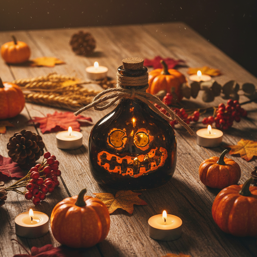 Halloween LED Lit Pumpkin Face Pottery Bottles