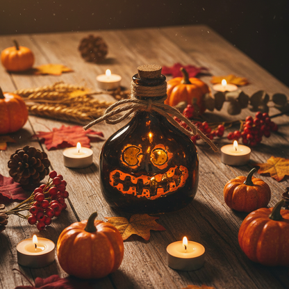 Halloween LED Lit Pumpkin Face Pottery Bottles