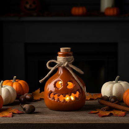 Halloween LED Lit Pumpkin Face Pottery Bottles