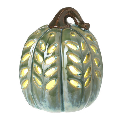 Green Ceramic LED Lit Cut Out Design Pumpkin