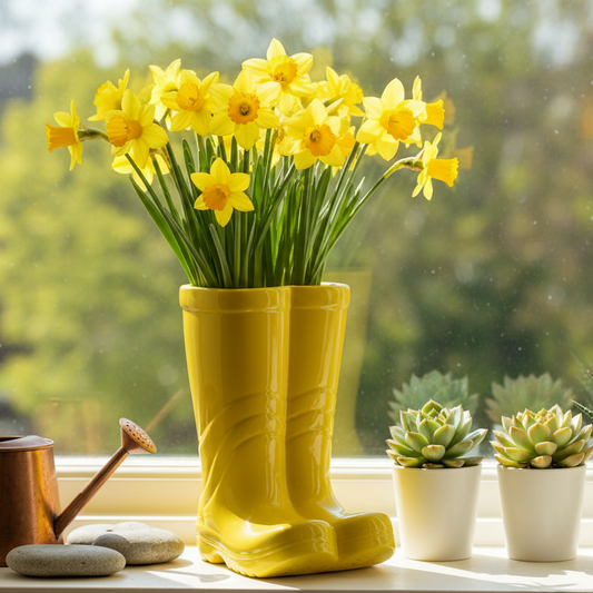 Yellow Wellington Boots Plant Pot 17cm