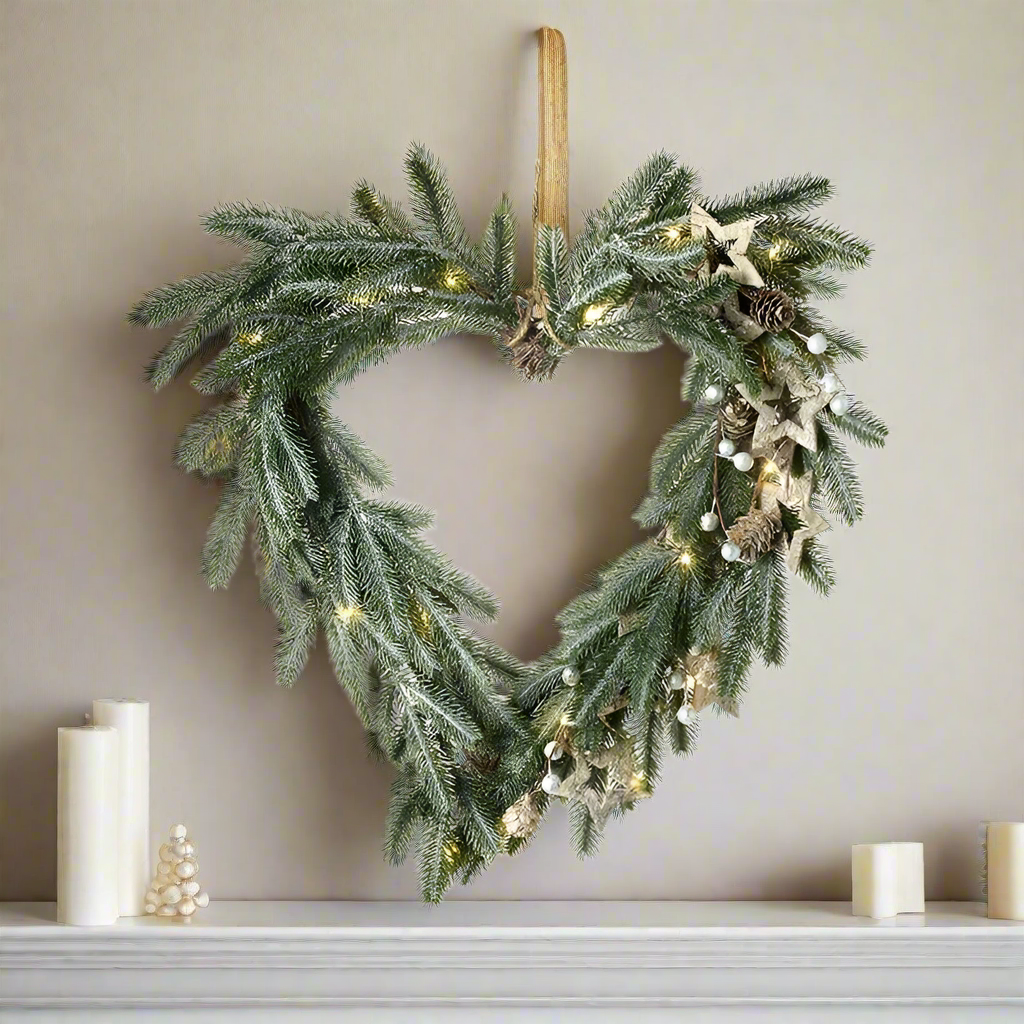 Christmas Heart Wreath with Warm White Lights