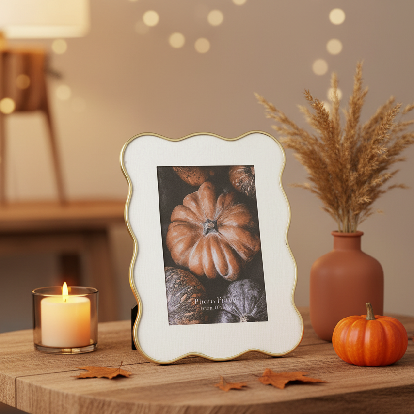 Gold Metal Wavy Edge Tall Photo Frame