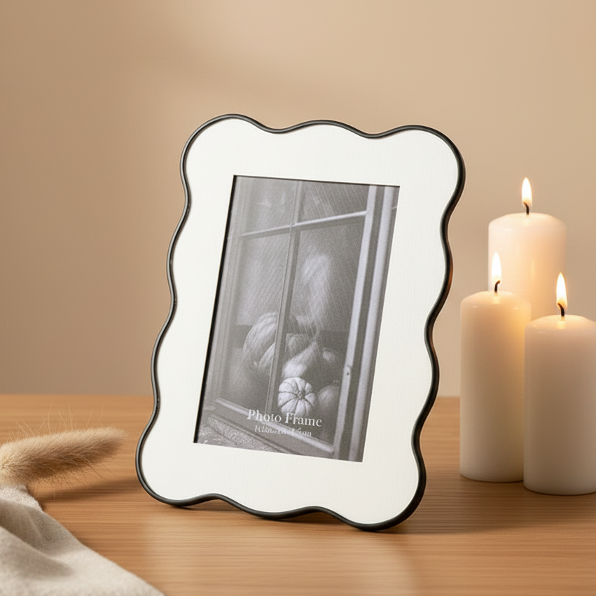 Black Metal Wavy Edge Tall Photo Frame