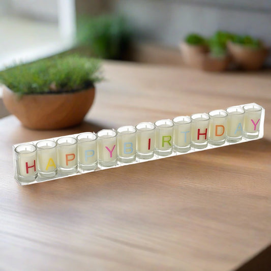 Happy Birthday Glass Tealight Candles