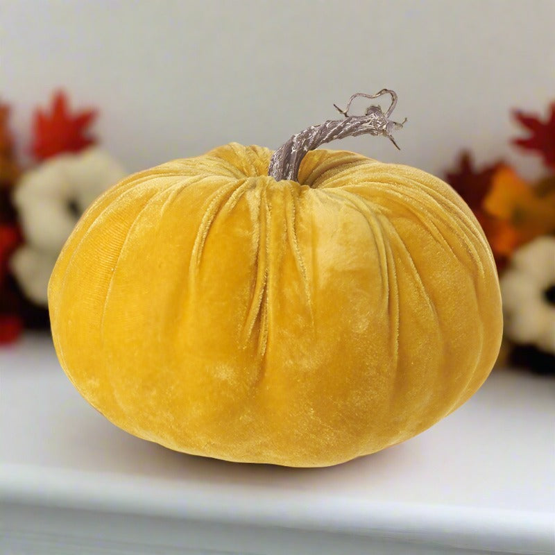 Halloween Yellow Velvet Pumpkin Decoration