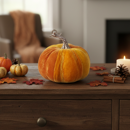 Velvet Orange Pumpkin Decoration