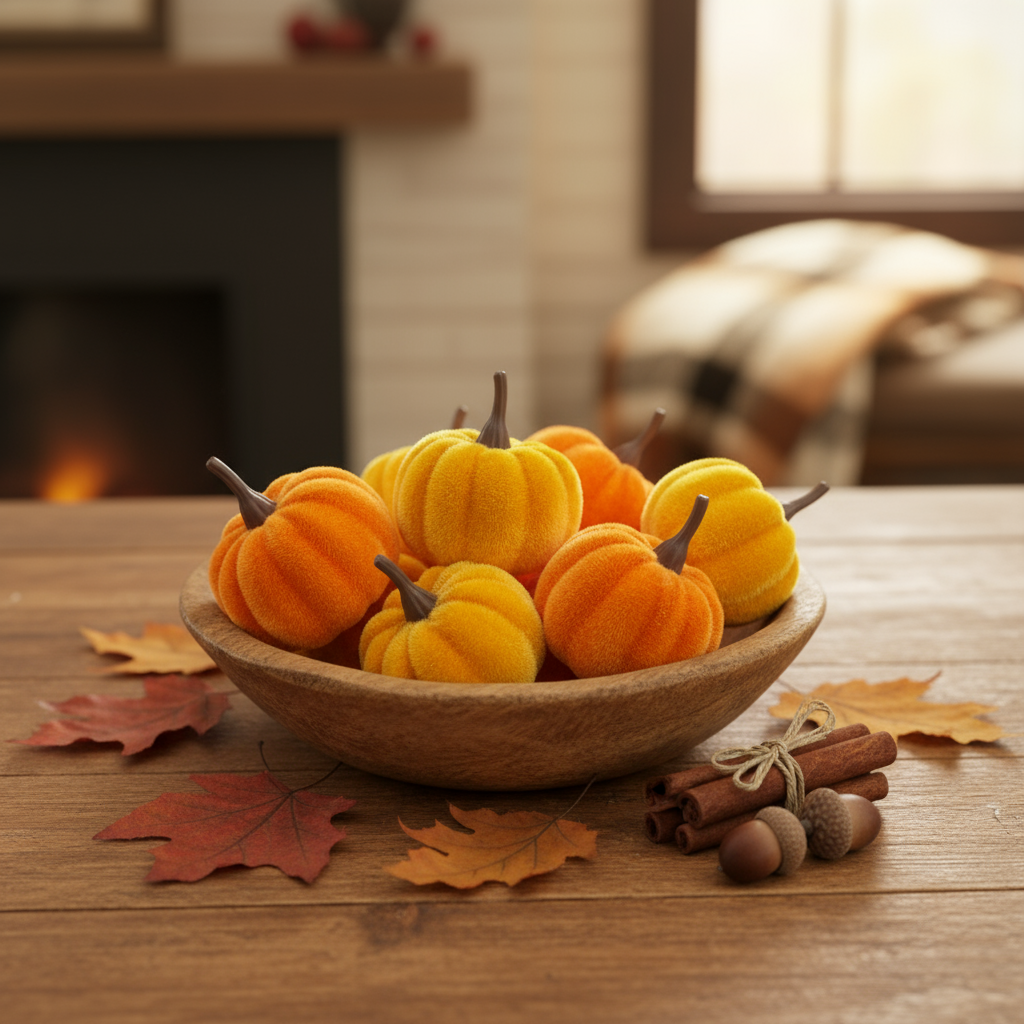 Set of 12 Mini Velvet Pumpkins