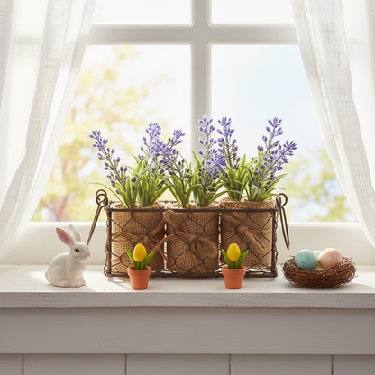 Artificial Lavender Pots in Wire Basket