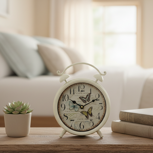 Traditional Style Alarm Clock Design with Butterfly Face