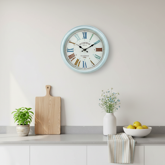 Light Blue Clock with Roman Numerals