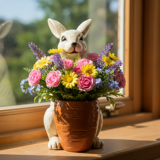 Tall Bunny with Carrot Design Pot