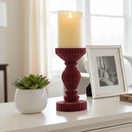 Burgundy Velour Candle Holder
